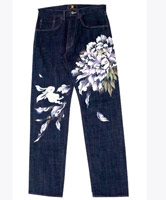 手描きジーンズ 牡丹兎