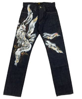 手描き和柄ジーンズ「九尾の狐」