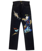 手描き和柄ジーンズ「流れ恋櫻」