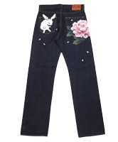 手描きジーンズ「牡丹櫻」