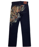 手描き和柄ジーンズ「赤龍」