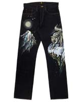 手描き和柄ジーンズ「雪山狼」