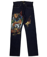 手描き和柄ジーンズ「閻魔大王」