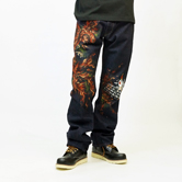 手描き和柄ジーンズ「火消し親父」