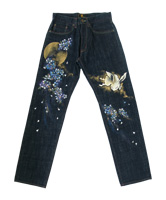 手描きジーンズ「月夜櫻に金兎」