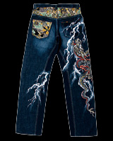 手描き加工ジーンズ「稲妻龍」