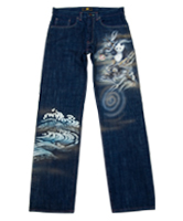 和柄ジーンズ「龍熊猫」