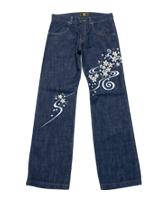 手描京友禅ジーンズ「流れ櫻」