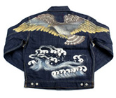 和柄デニムジャケット「鷹」