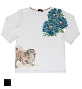 手染め七分袖Tシャツ「唐獅子牡丹」